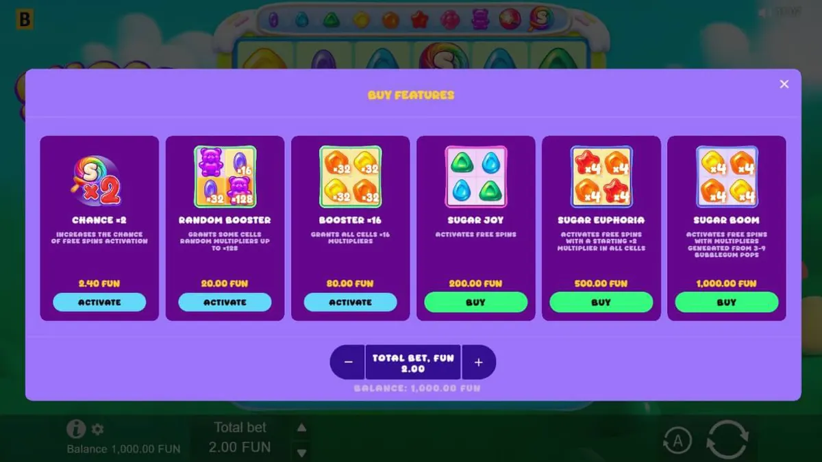 Tampilan visual penuh warna dari slot Sugar Merge Up dengan tema permen dan gummy bear.
